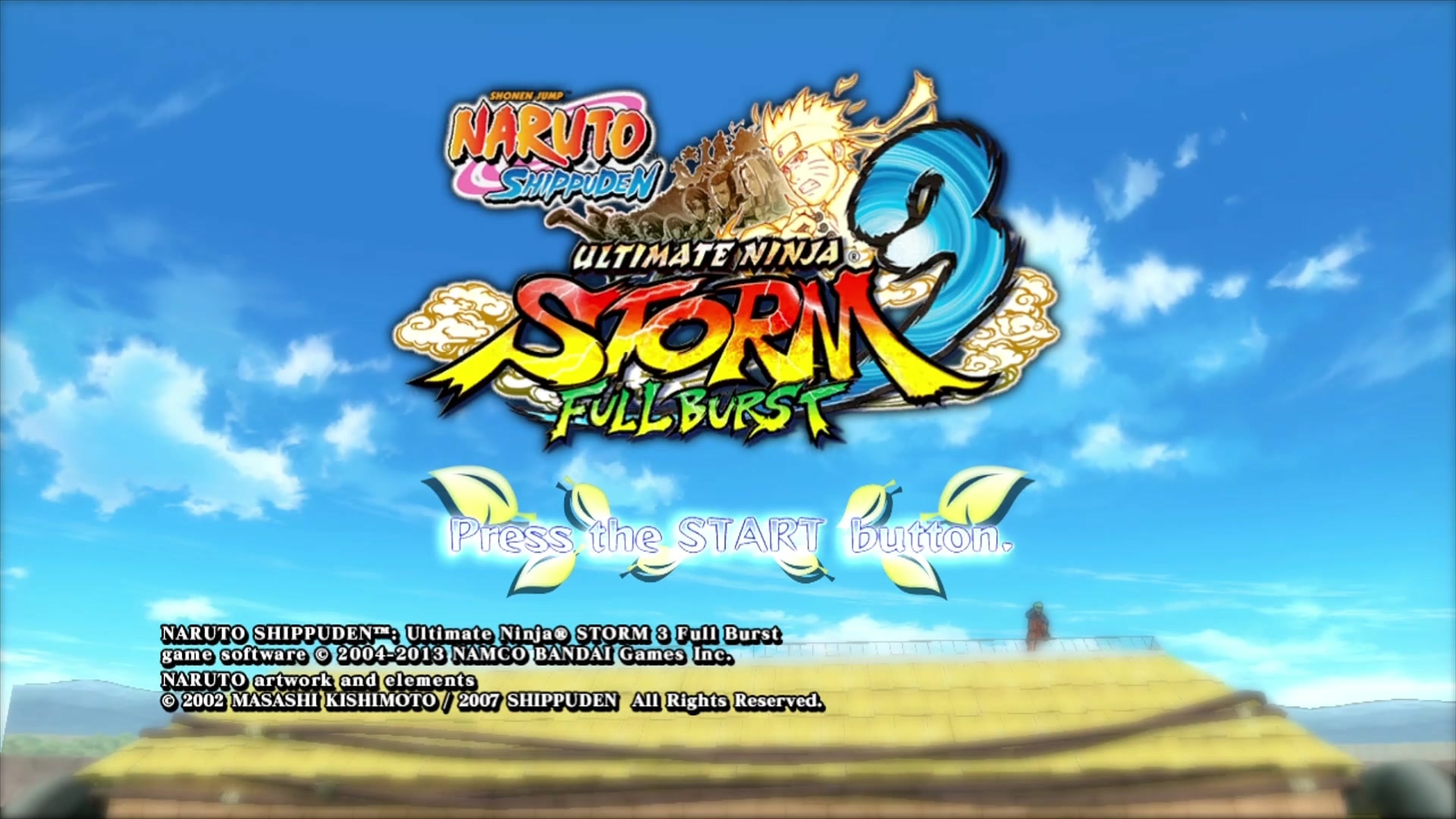 Naruto Shippuden Ultimate Ninja Storm 3 Full Burst title screen for Xbox 360